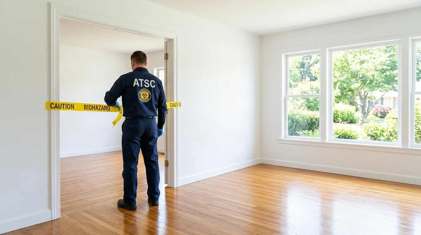 Certified biohazard cleanup crew performing Decomposition Cleanup in Belding